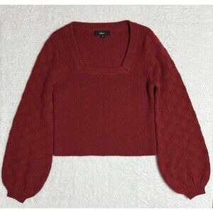 Lulus Cozy Instinct Crop Sweater Women’s S Wine Red Square Neck Balloon Sleeve